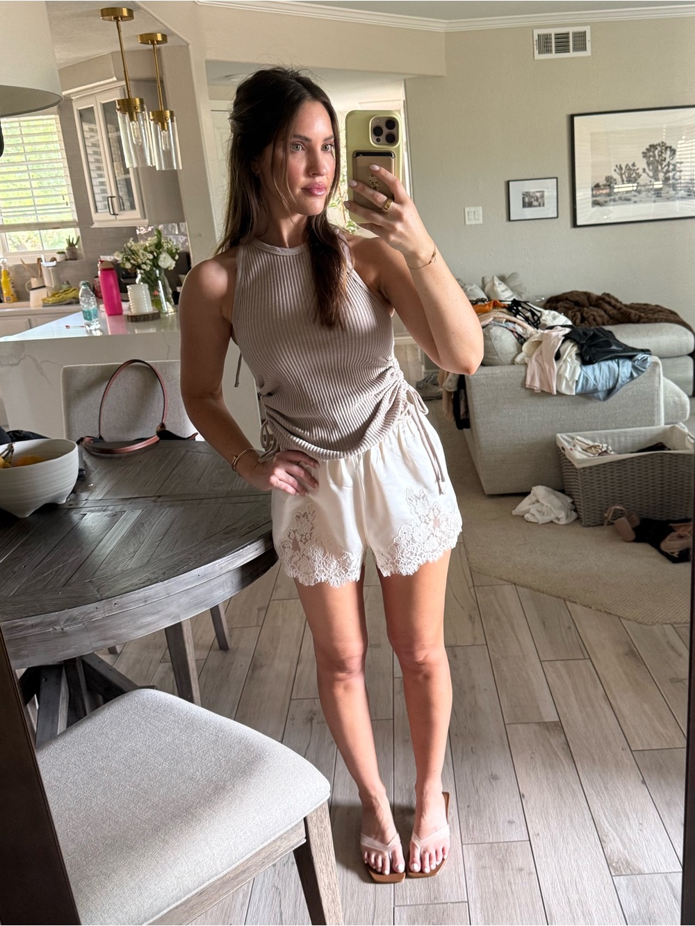 The Range Ribbed Drawstring Tank Top - Taupe - Picture 4 of 5